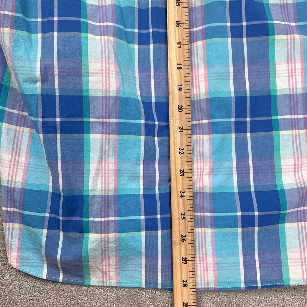 J. Crew Shirt Mens Medium Blue Plaid Flex Washed Vibrant Slim Fit‎ OCBD Stretch